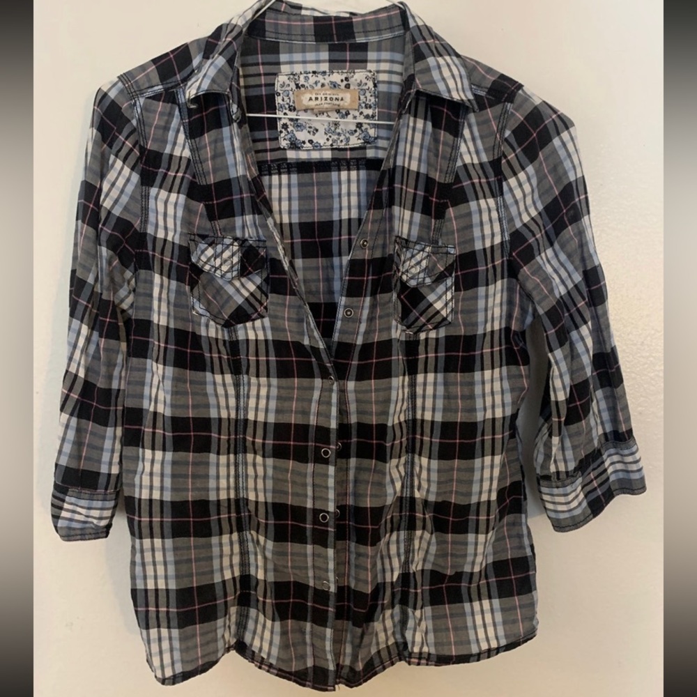 3/4 Sleeve Plaid Button Up Shirt